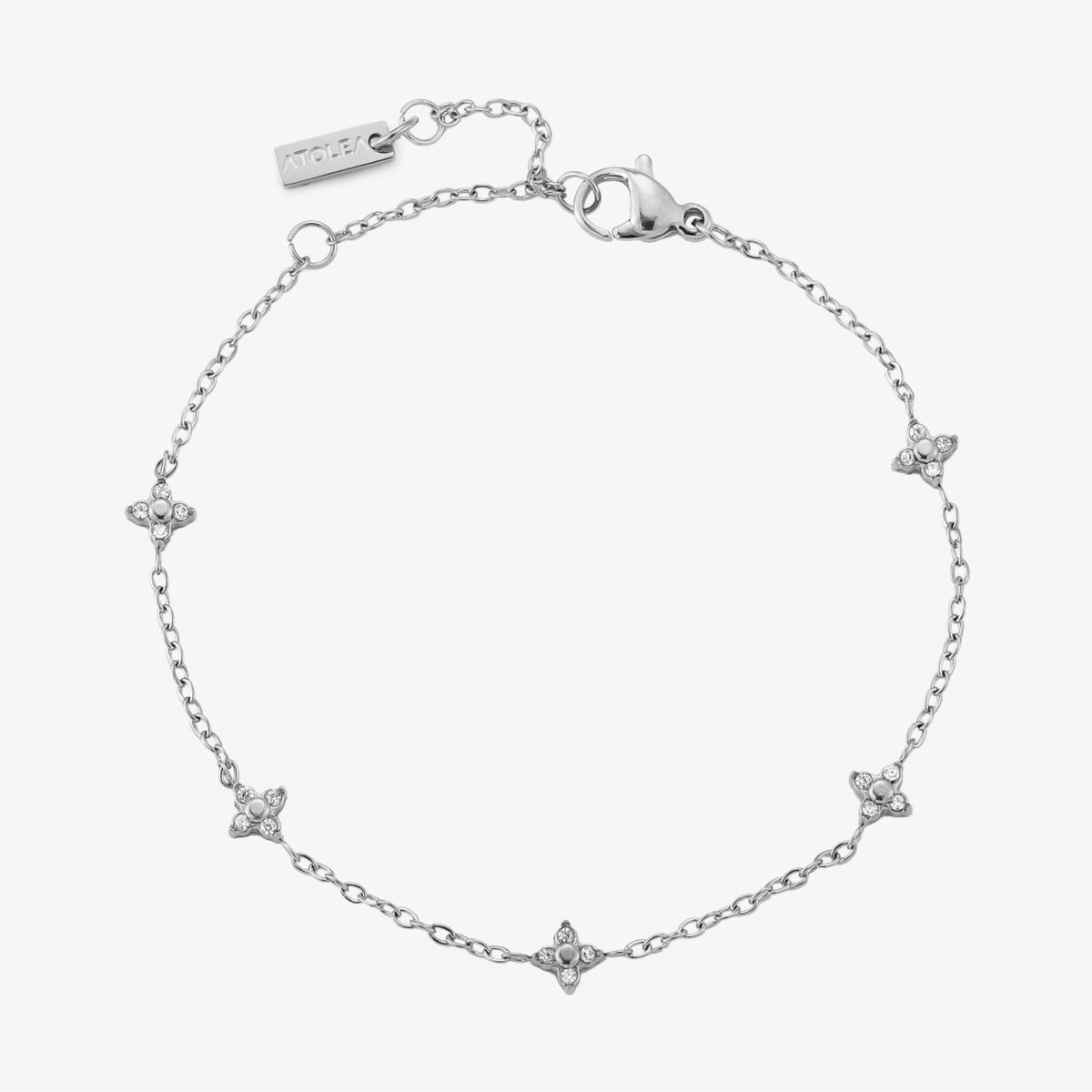 Quatrefoil Zircon Station Bracelet, Steel
