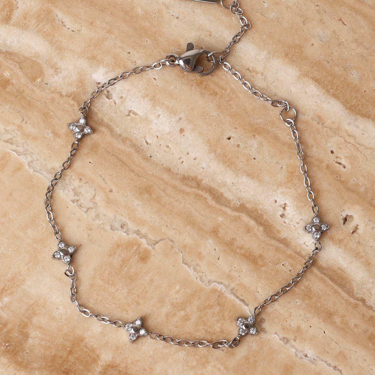 Quatrefoil Zircon Station Bracelet, Steel