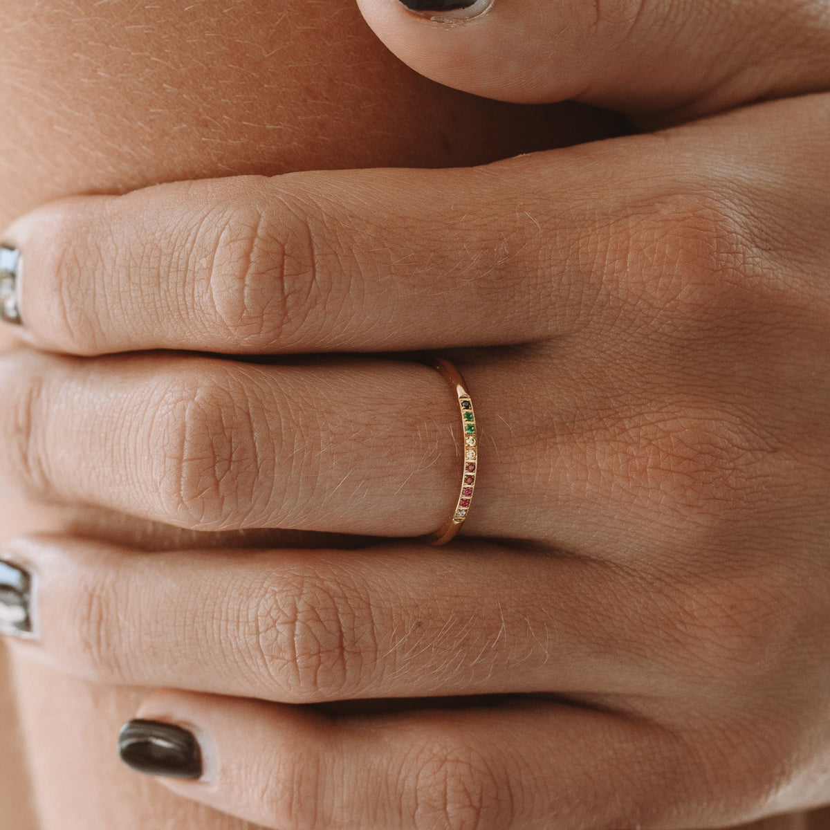 Rainbow Zircon Band Ring — Golden Hour