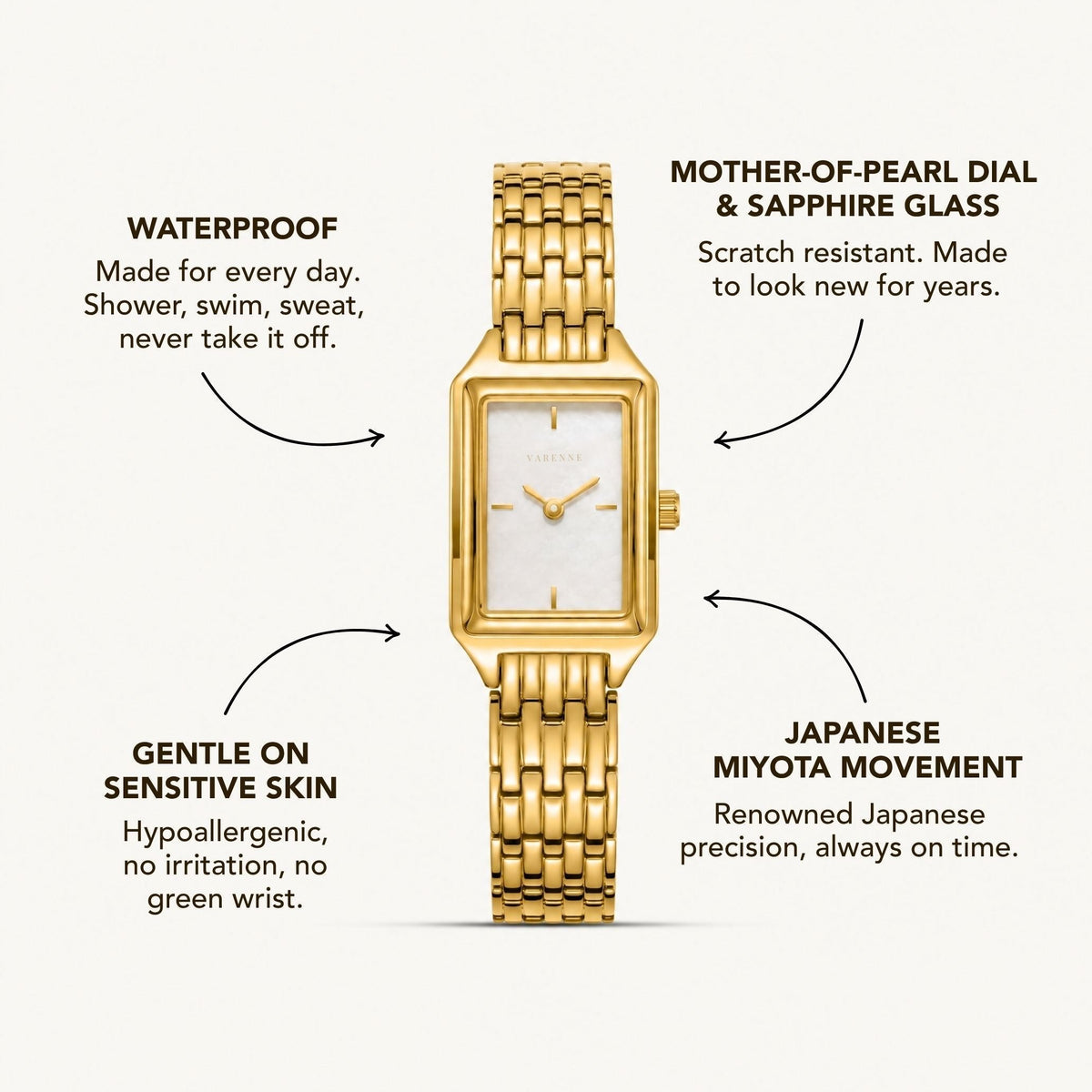 Rectangular Mother-of-Pearl Quartz Watch — Astra