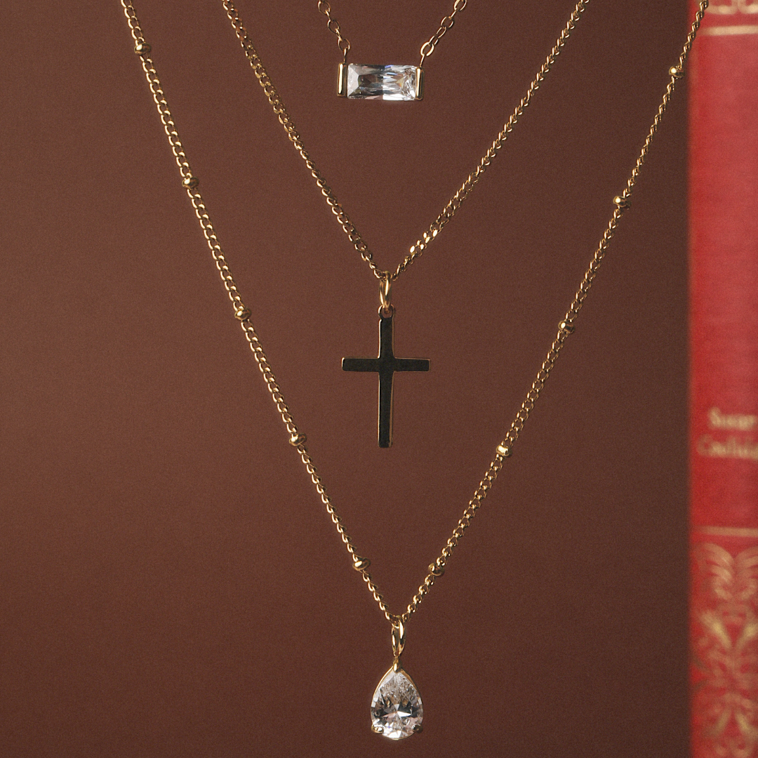 Small Cross Beaded Chain Necklace, 45 cm