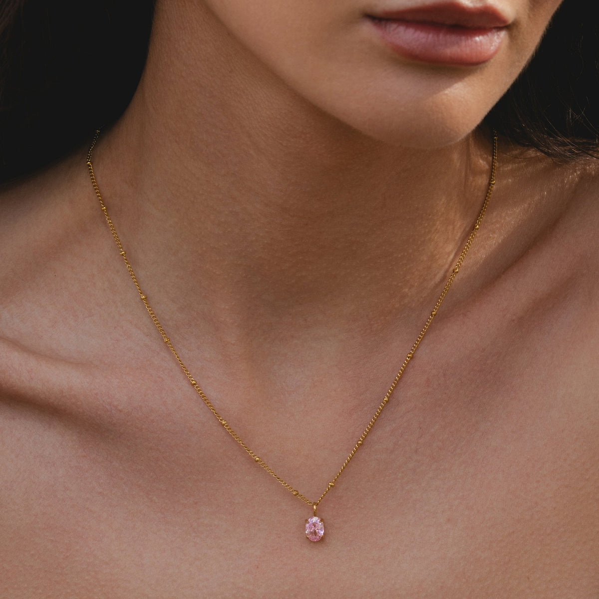 Oval Pink Cubic Zirconia Necklace — Rose