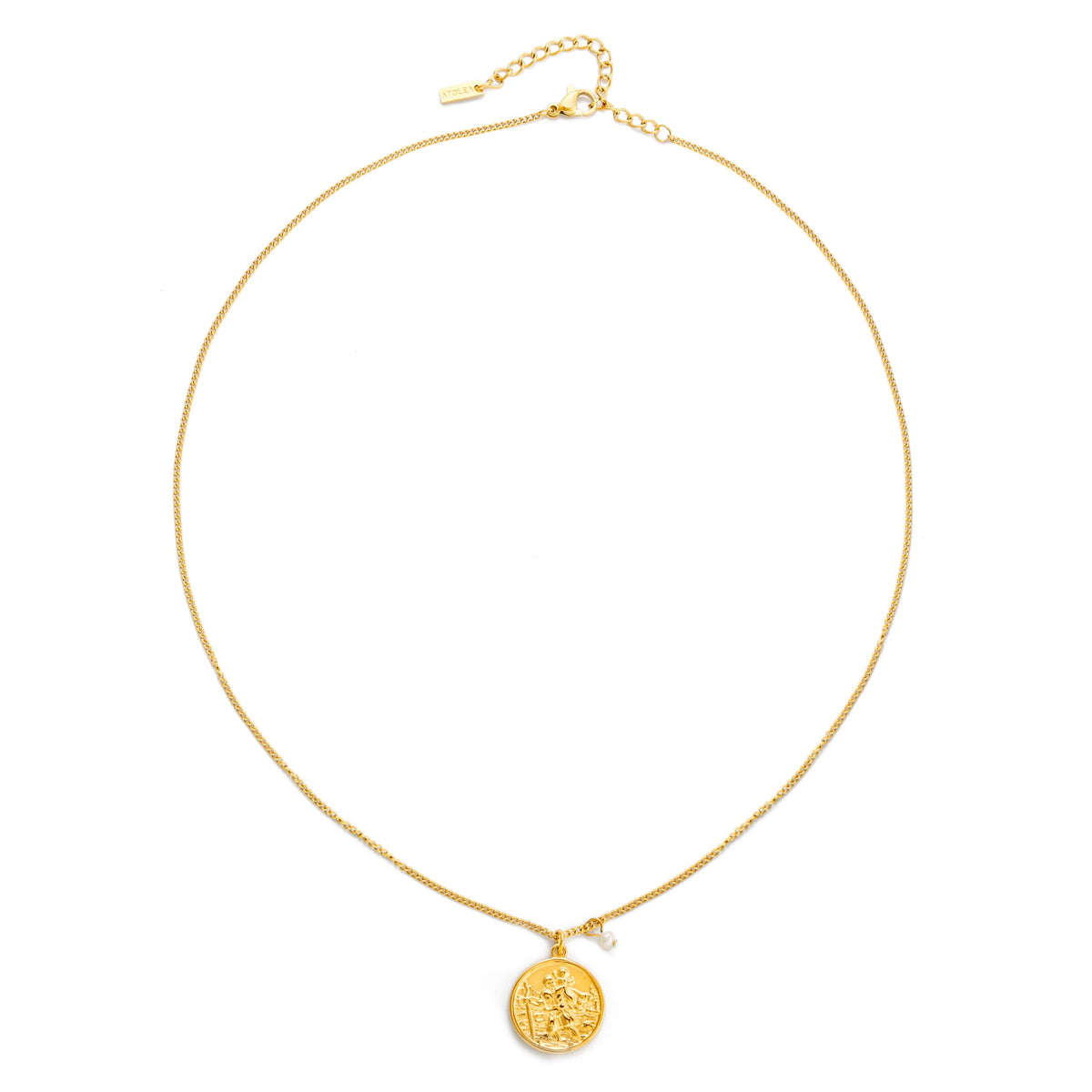Saint Christopher Coin Necklace with Pearl
