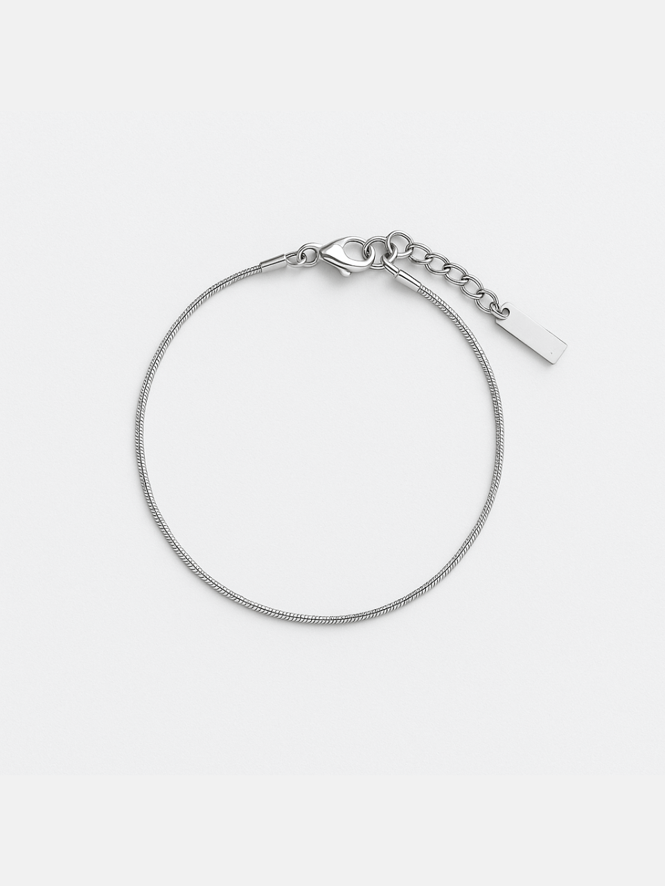 Snake Chain Bracelet, 2 mm, Silver-Plated Steel, Adjustable