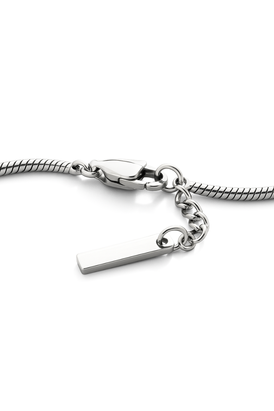 Snake Chain Bracelet, 2 mm, Silver-Plated Steel, Adjustable