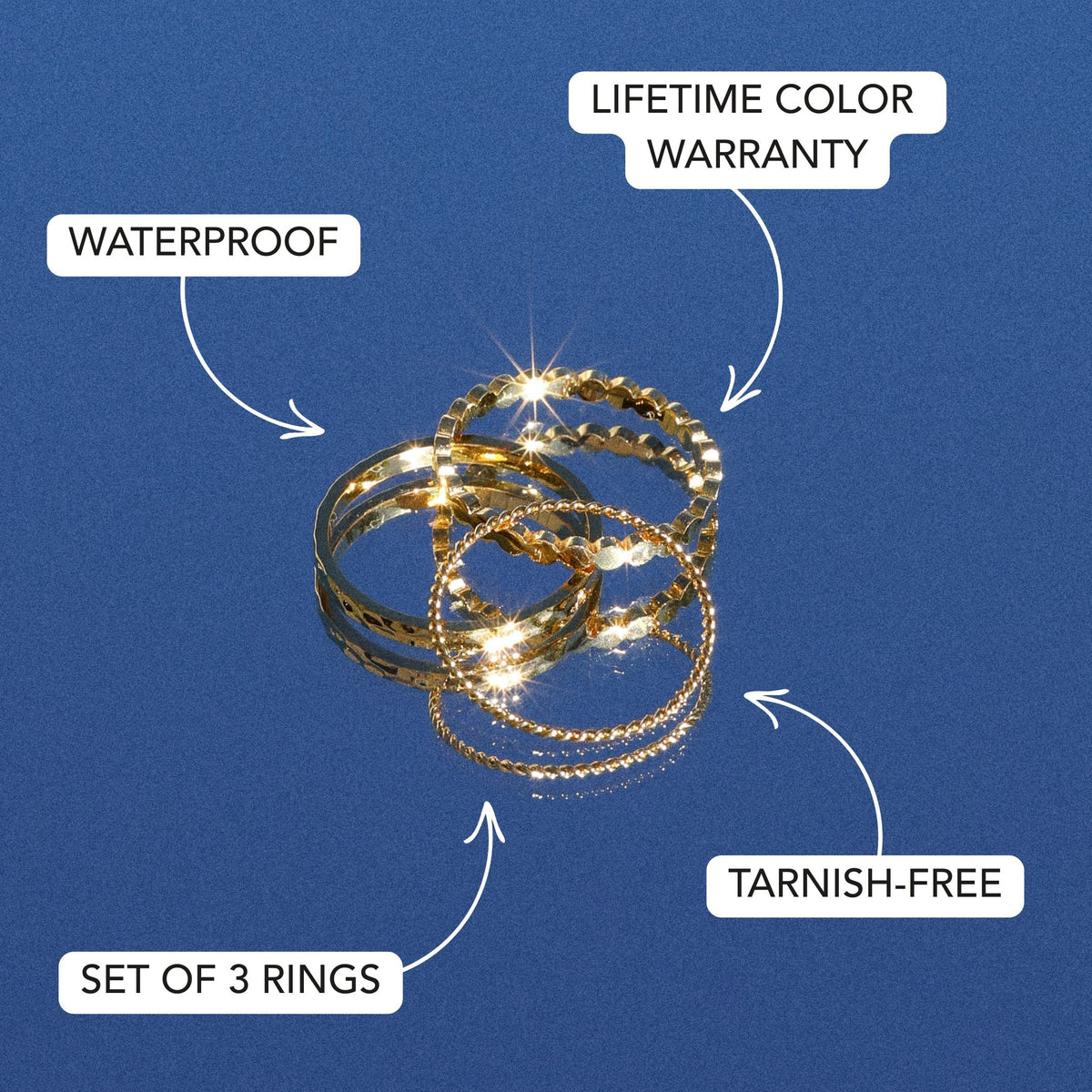 Three Textured Stacking Rings Set — Daily
