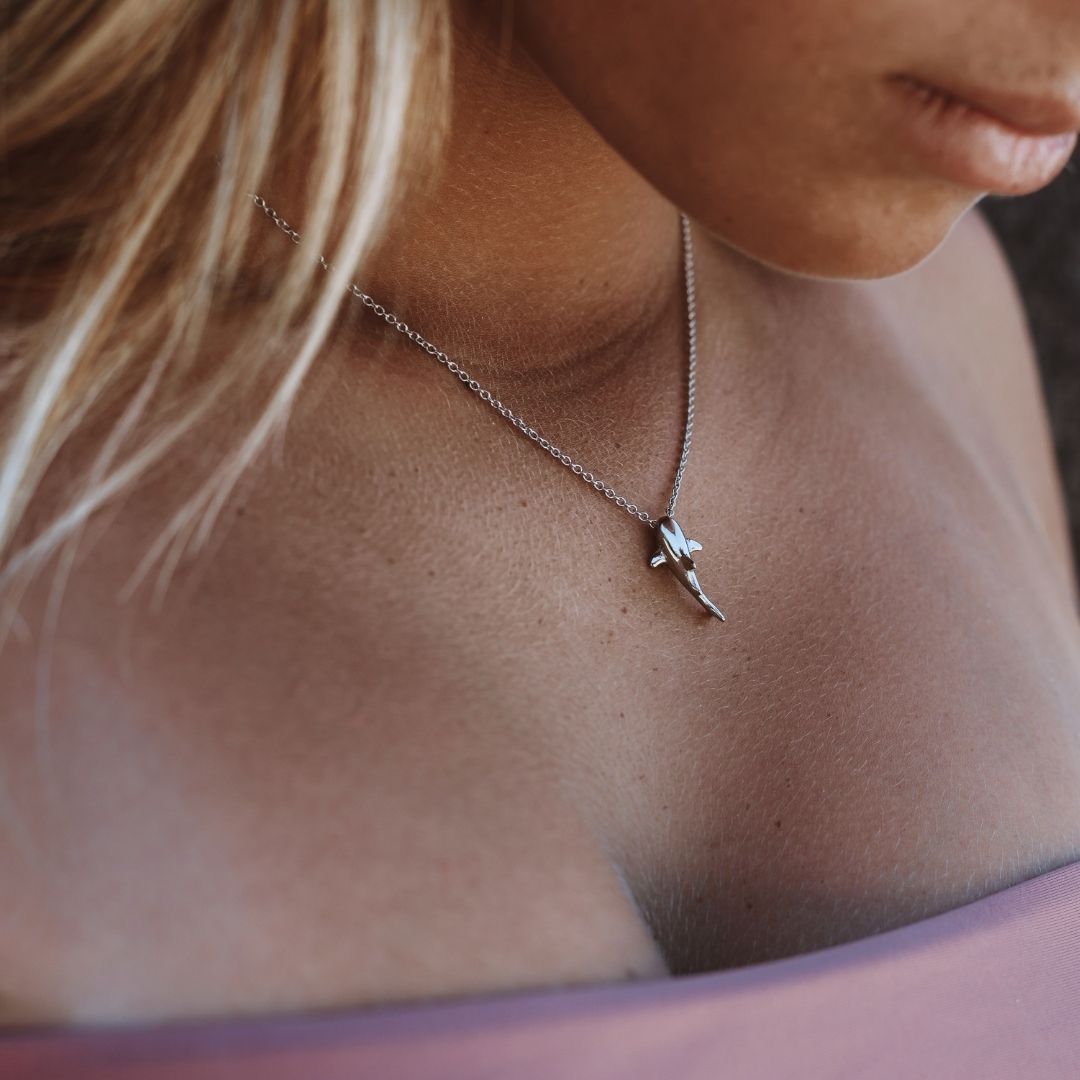 Shark Pendant Necklace, 45 cm, Steel