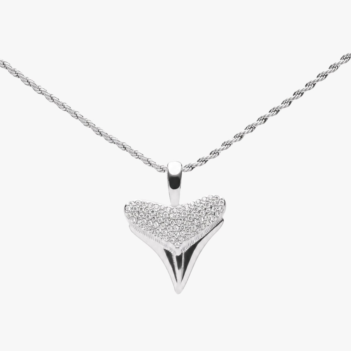 Zircon Shark Tooth Pendant Necklace, 18 mm