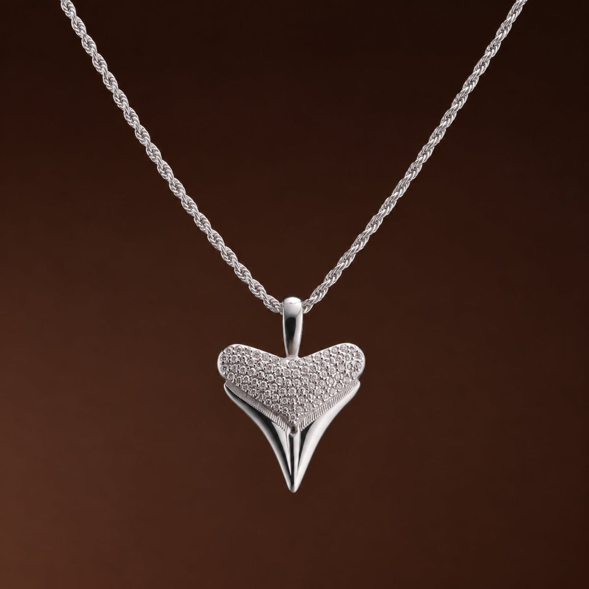 Zircon Shark Tooth Pendant Necklace, 18 mm