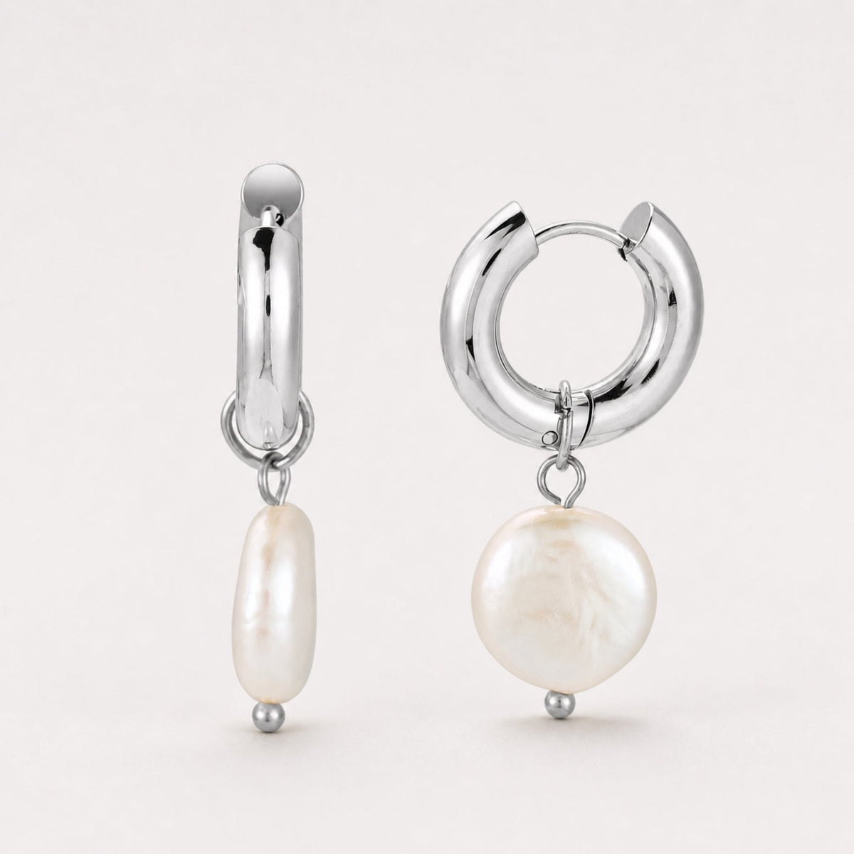 Chunky Freshwater Pearl Hoop Earrings, 18 mm