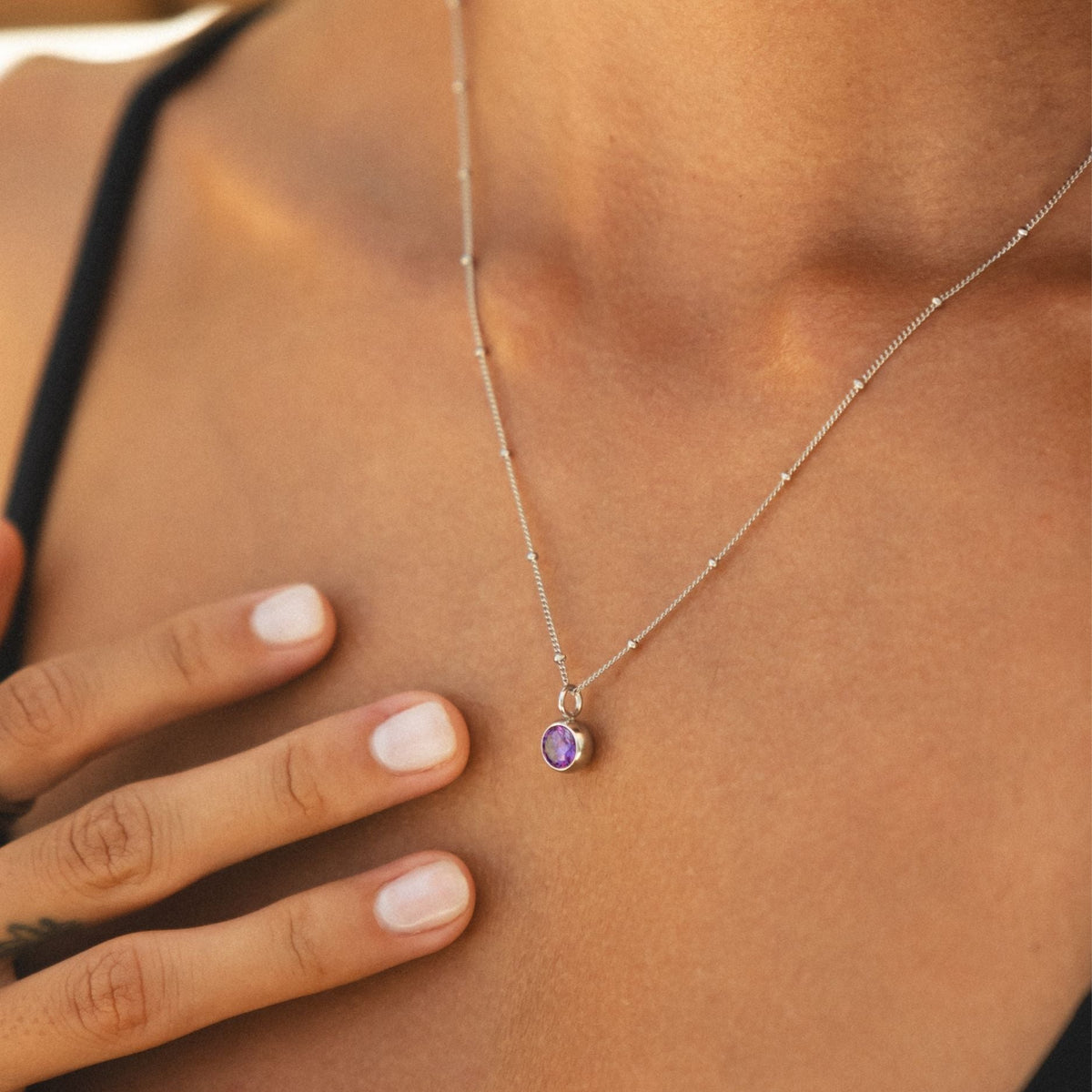 Round CZ Birthstone Necklace, 9 mm