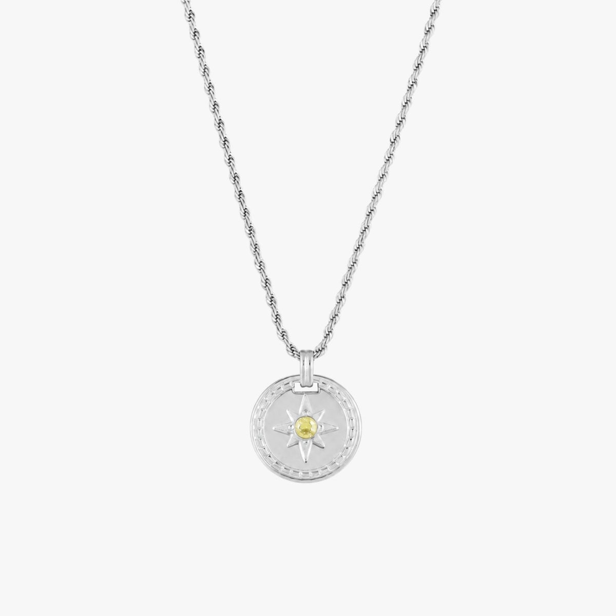 Compass Zircon Pendant Necklace, 16 mm, Steel