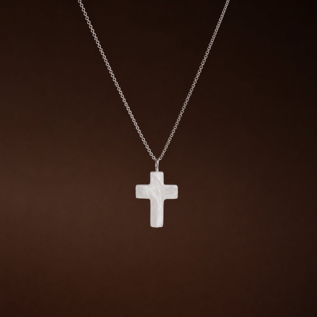 Mother-of-Pearl Cross Necklace, Stainless Steel