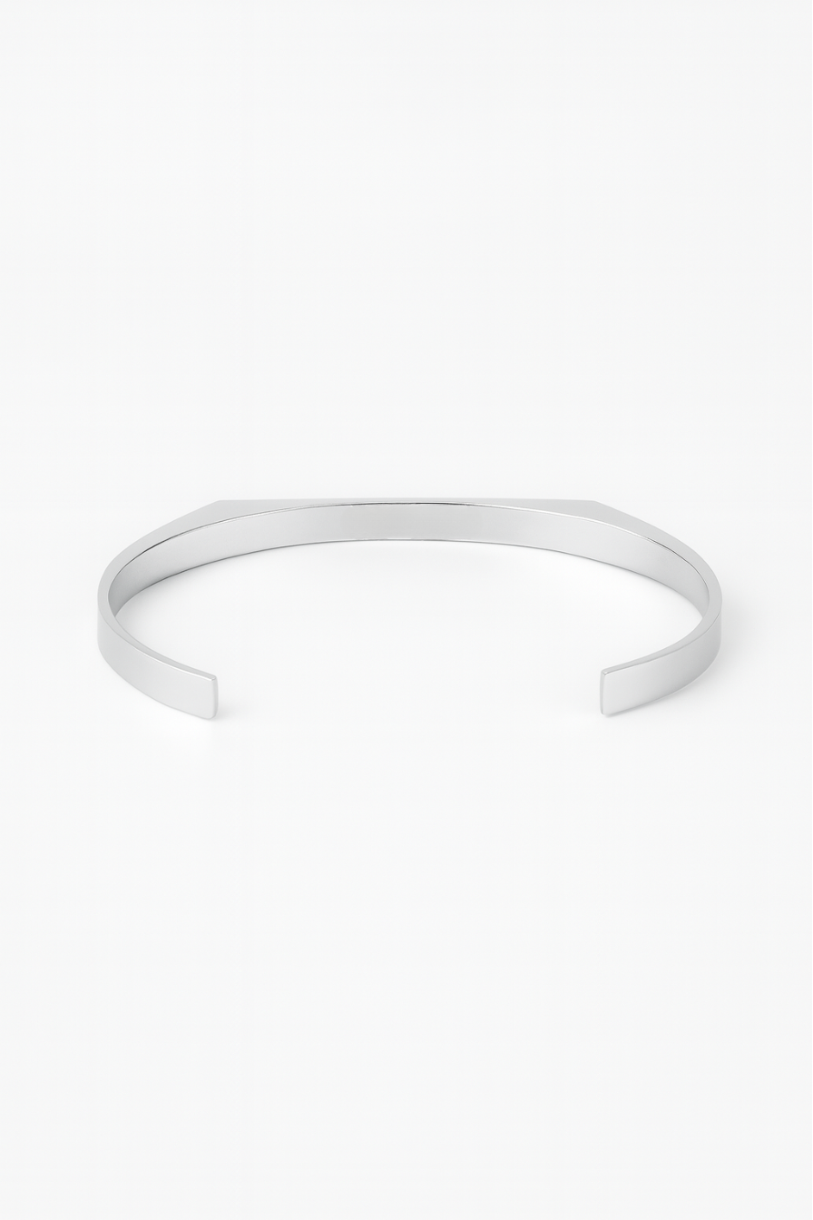 Faceted Open Cuff Bracelet, 5 mm, Platinum-Plated Steel
