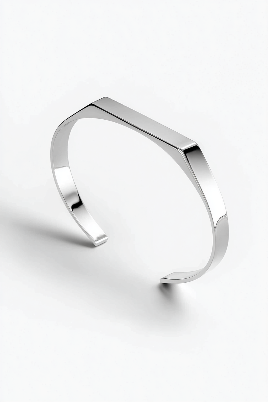 Faceted Open Cuff Bracelet, 5 mm, Platinum-Plated Steel