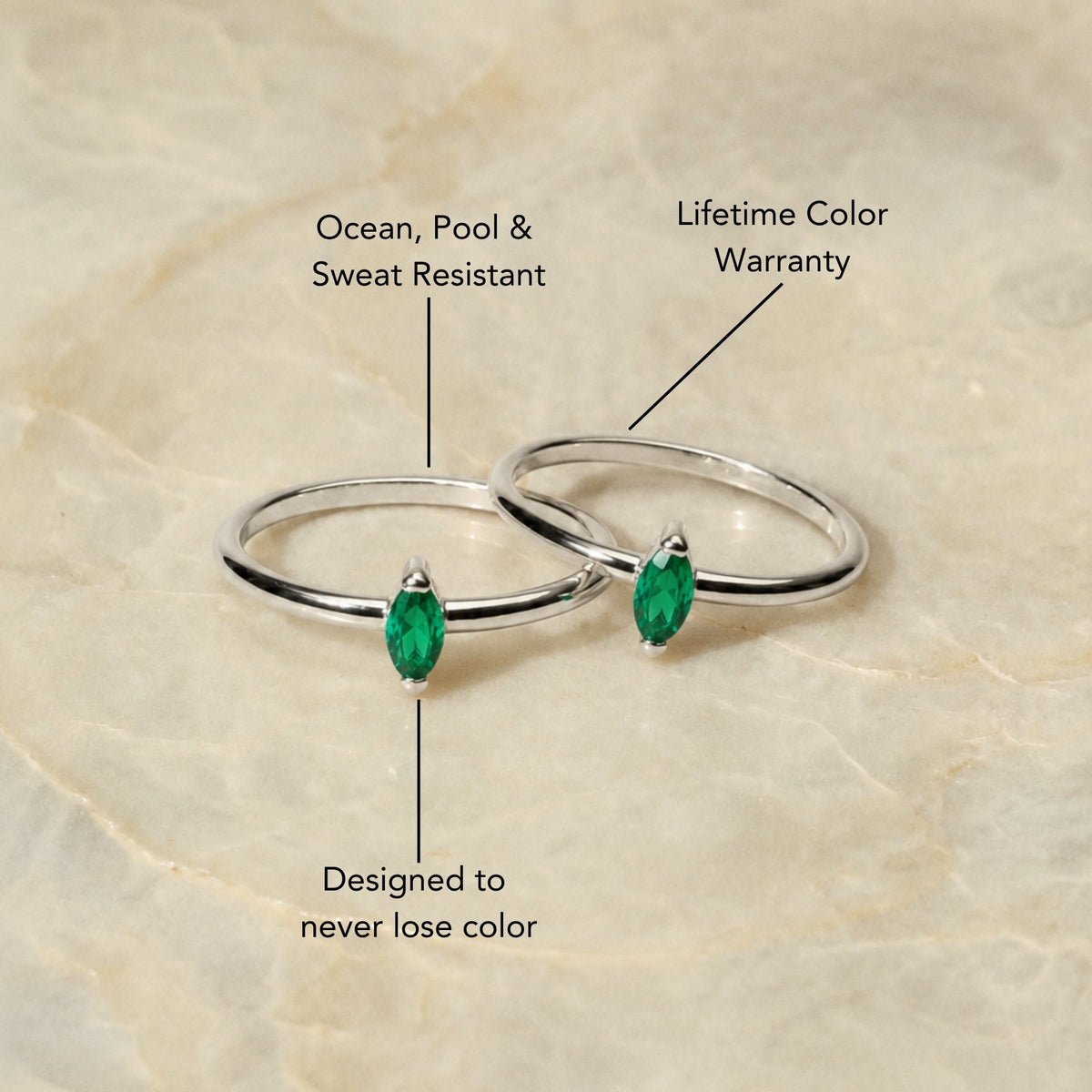 Green Marquise Stone Solitaire Ring, Steel