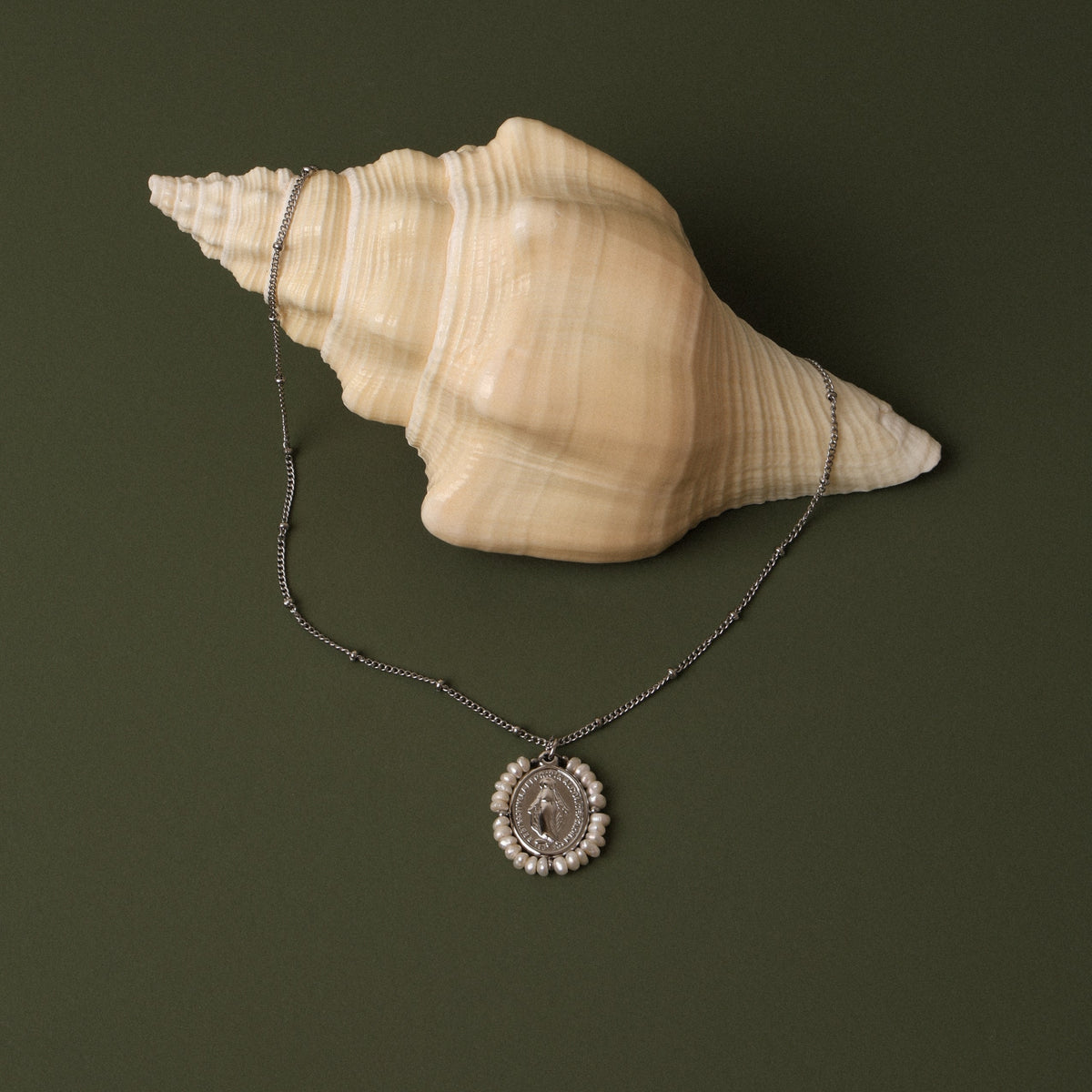 Virgin Mary Pearl Medallion Necklace — Grace