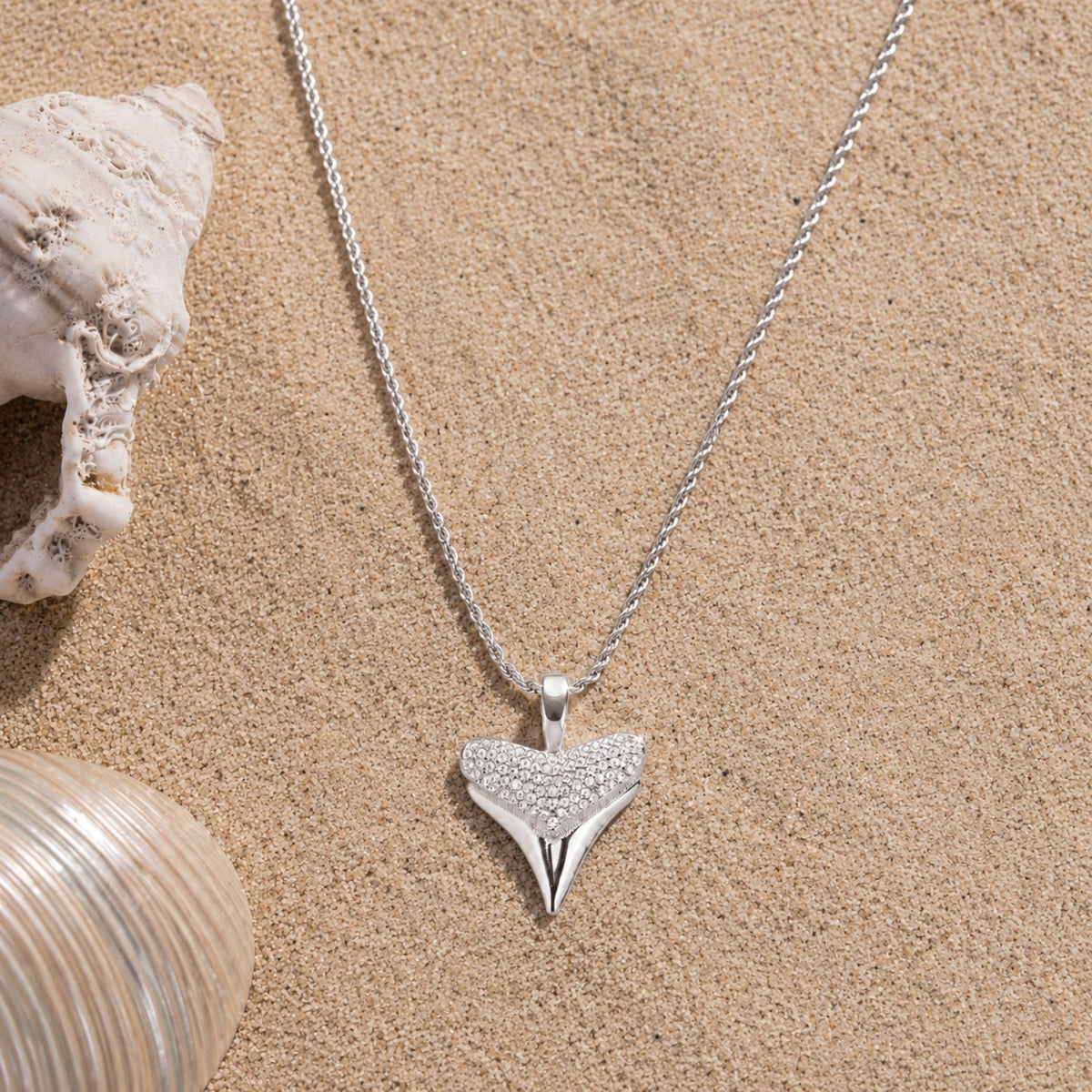 Zircon Shark Tooth Pendant Necklace, 18 mm