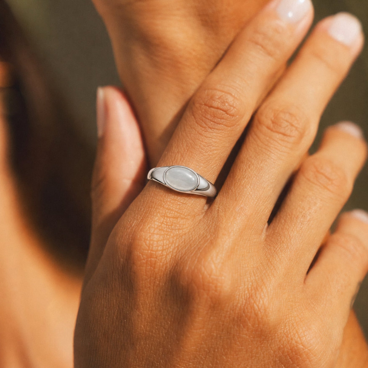 Oval Moonstone Ring, Stainless Steel