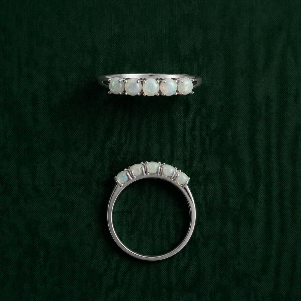 Opal Row Band Ring, Stainless Steel