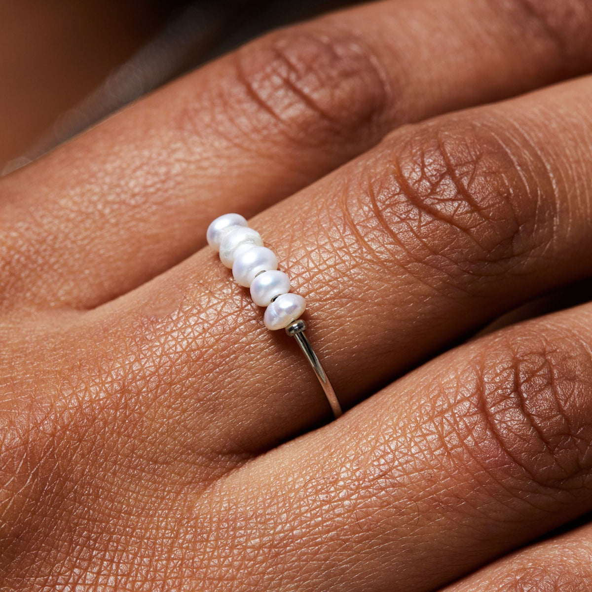 Five Freshwater Pearl Ring, Steel