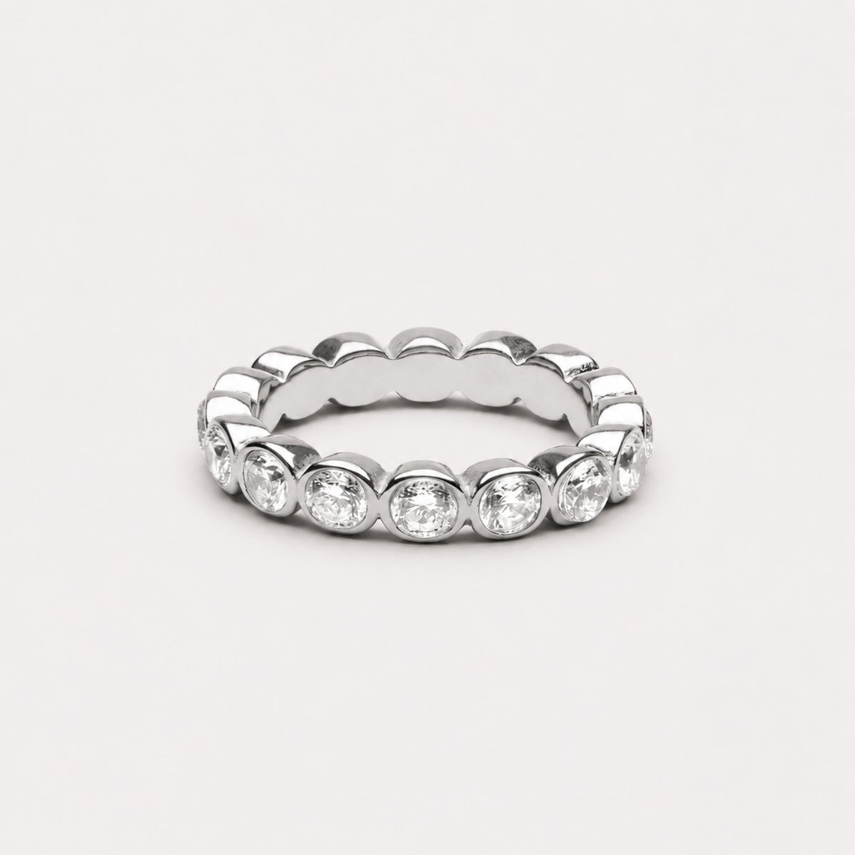 Beaded Zircon Eternity Band Ring, Stainless Steel