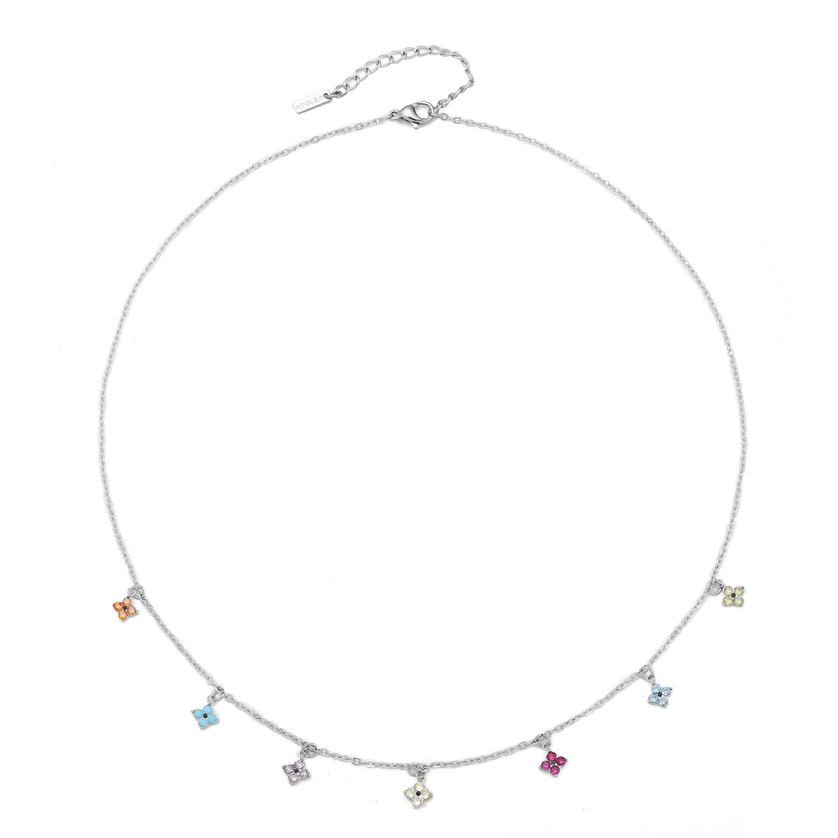 Multicolor Zircon Flower Charm Necklace