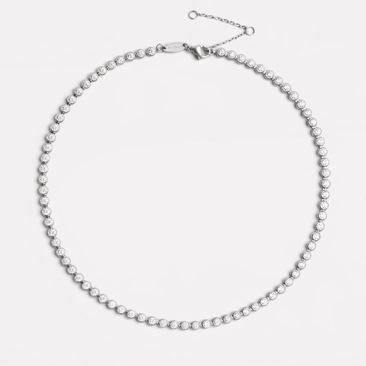 Round Zircon Tennis Choker, 37 cm, Steel