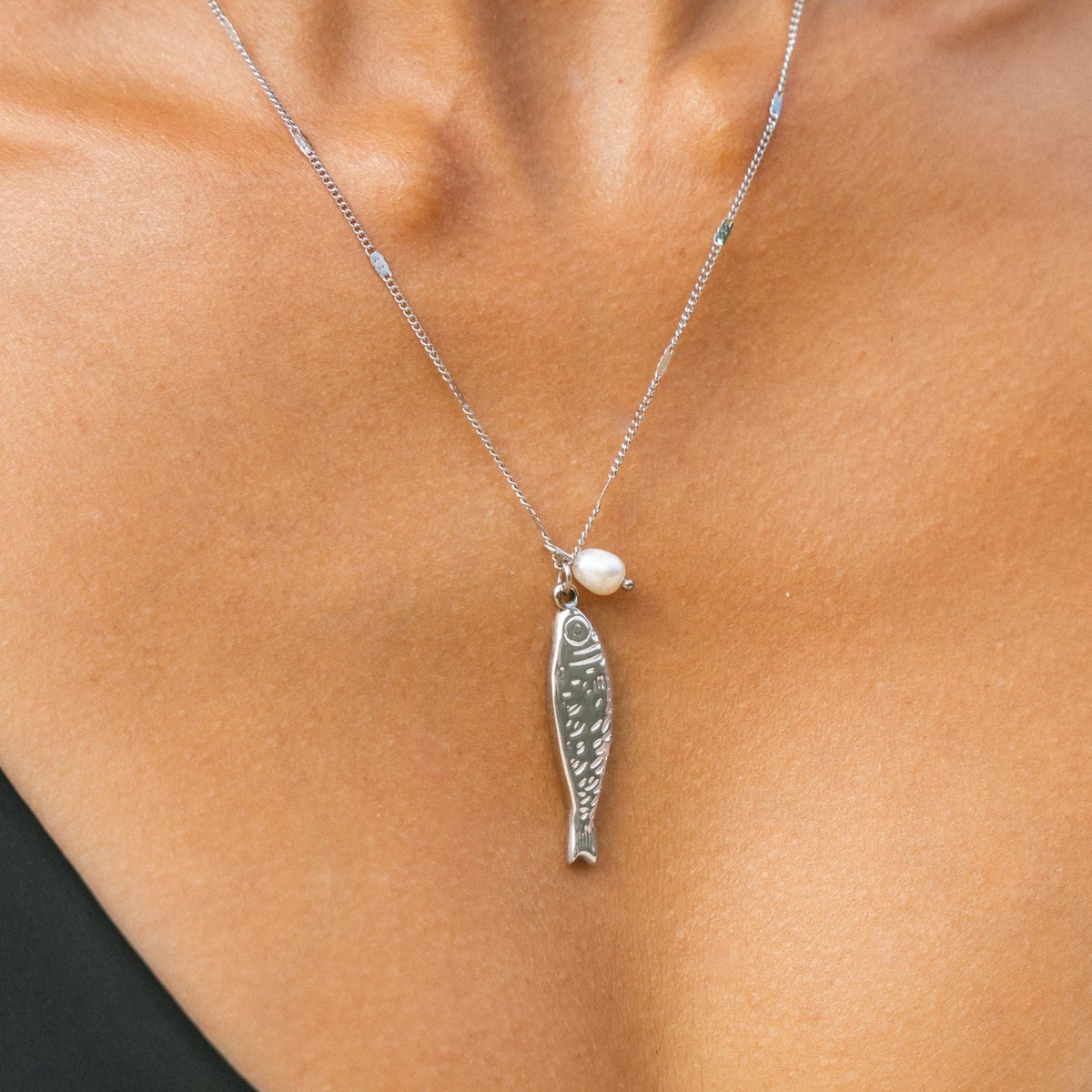 Fish and Freshwater Pearl Pendant Necklace