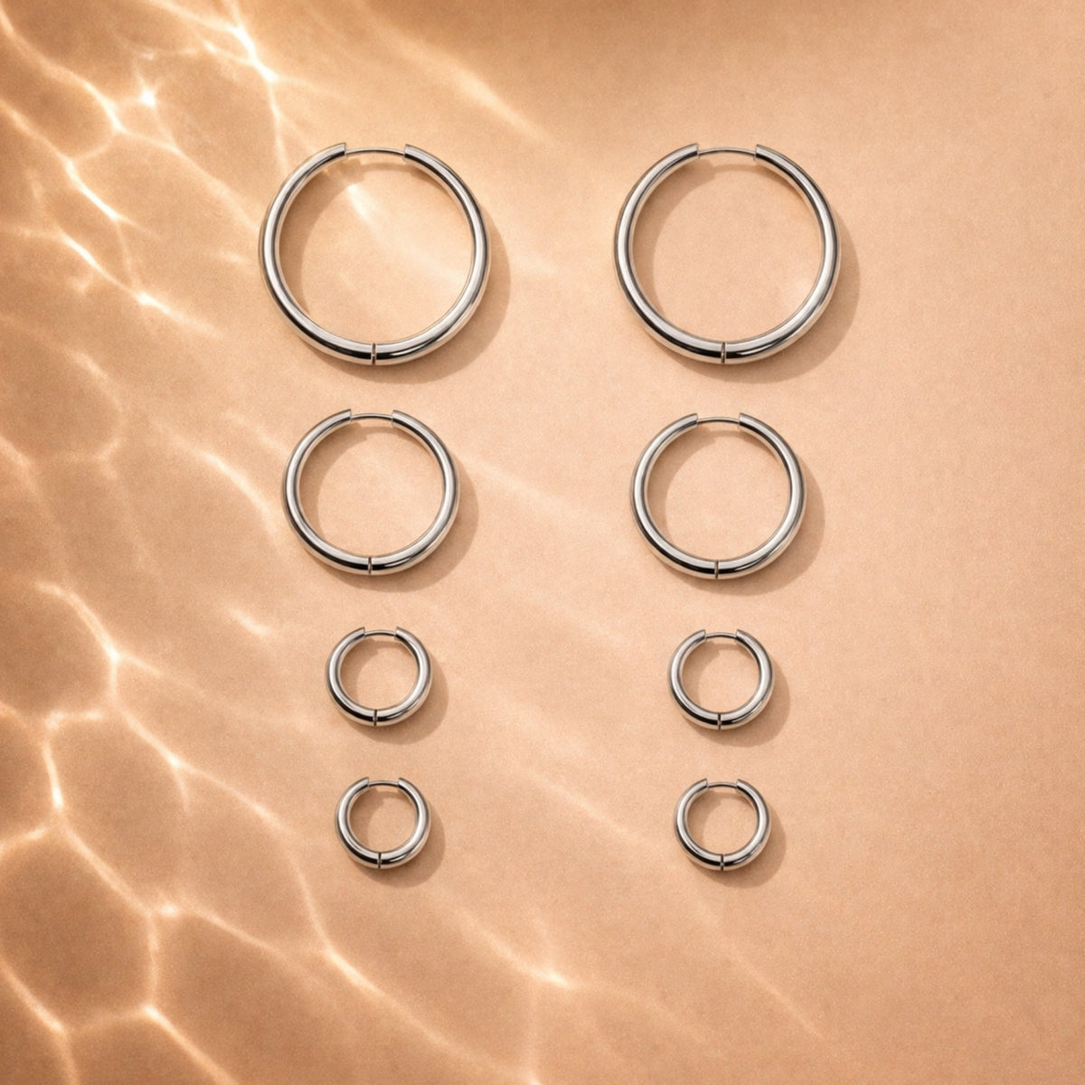 Classic Thick Hoop Earrings, 14–36 mm, Steel