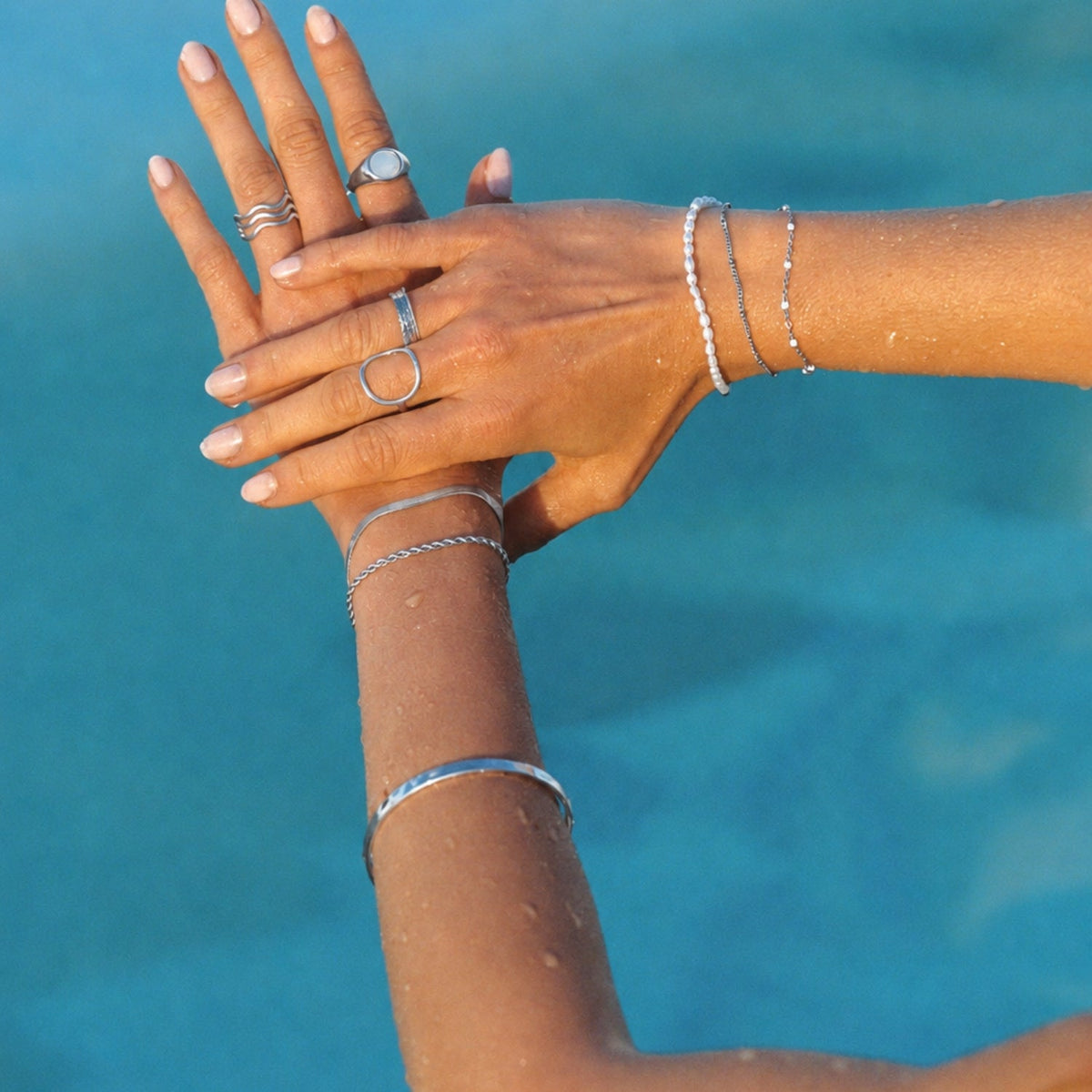 White Enamel Double Chain Bracelet, 16 cm