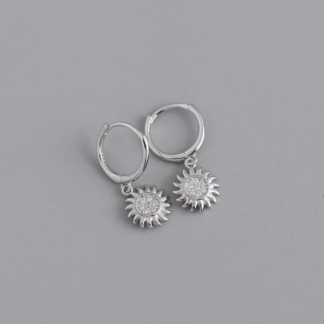 Sunburst Zirconia Hoop Earrings, 925 Silver — Helios