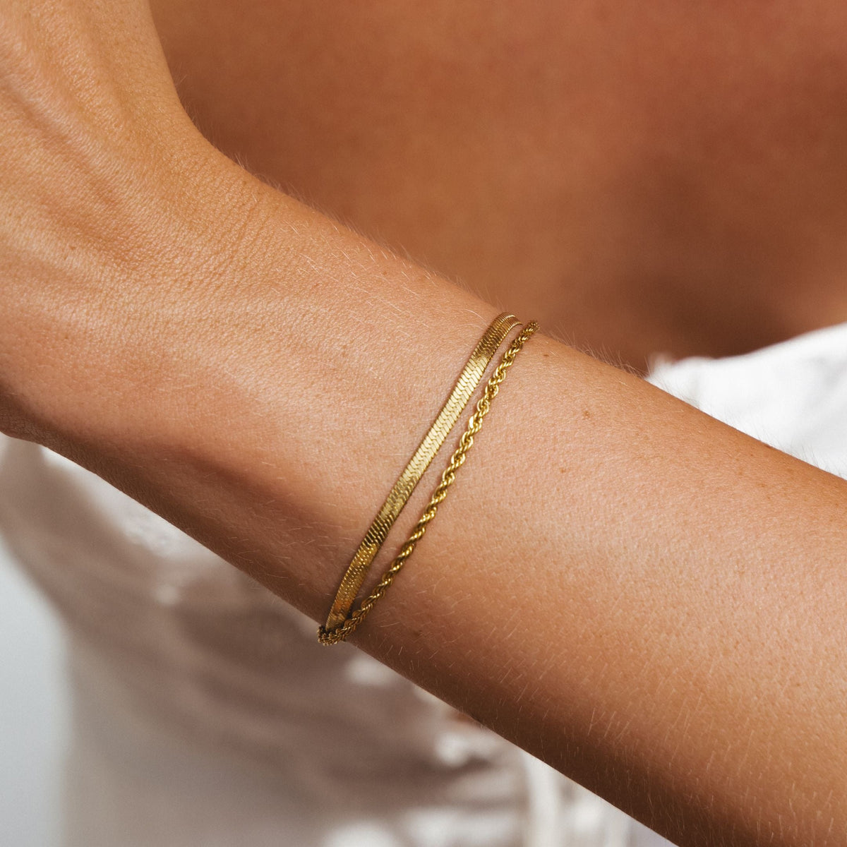 Herringbone and Rope Layered Bracelet — Ios
