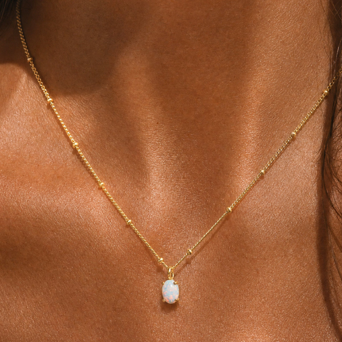 Oval Simulated Opal Pendant Necklace, 45 cm