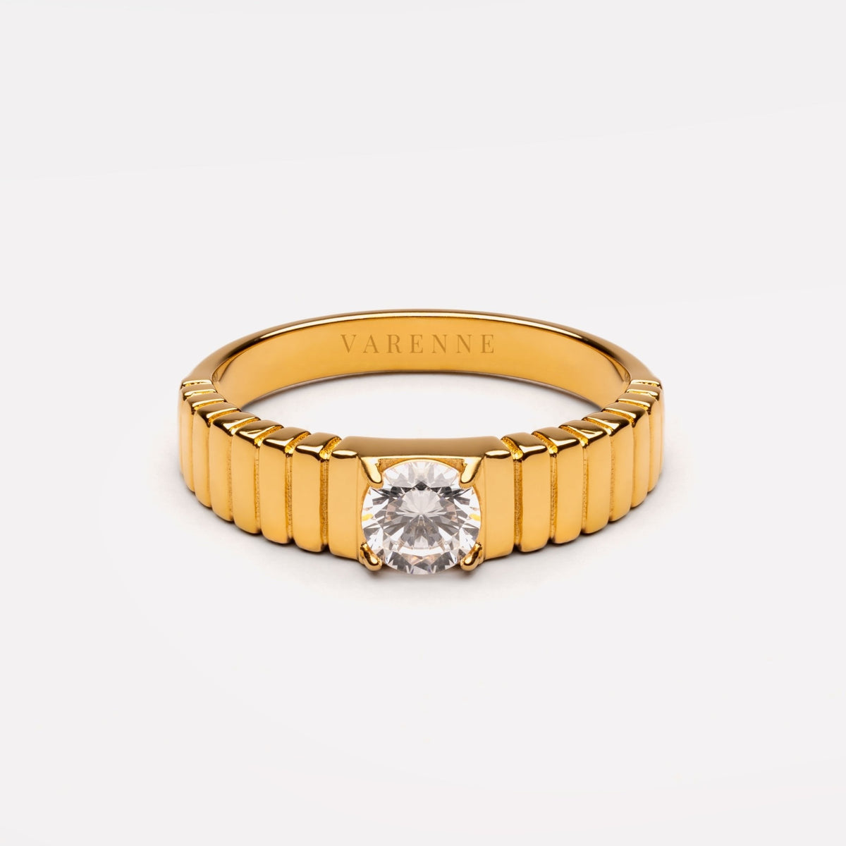 Round White Zircon Ribbed Ring — Aspen