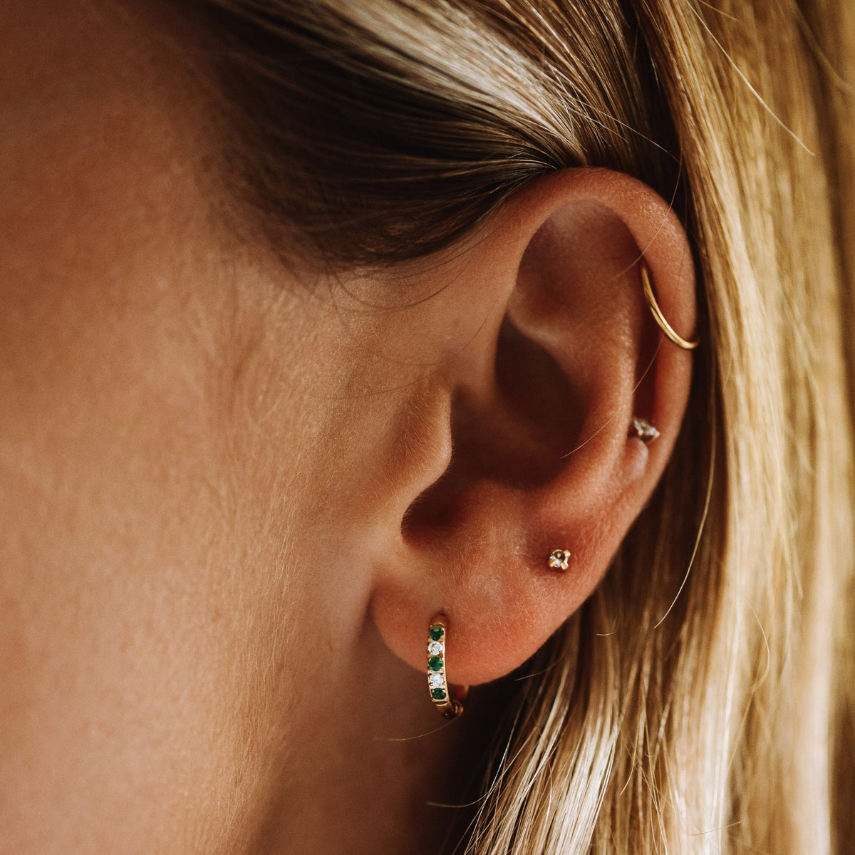 Green Crystal Hoop Earrings, 12 mm — Oasis