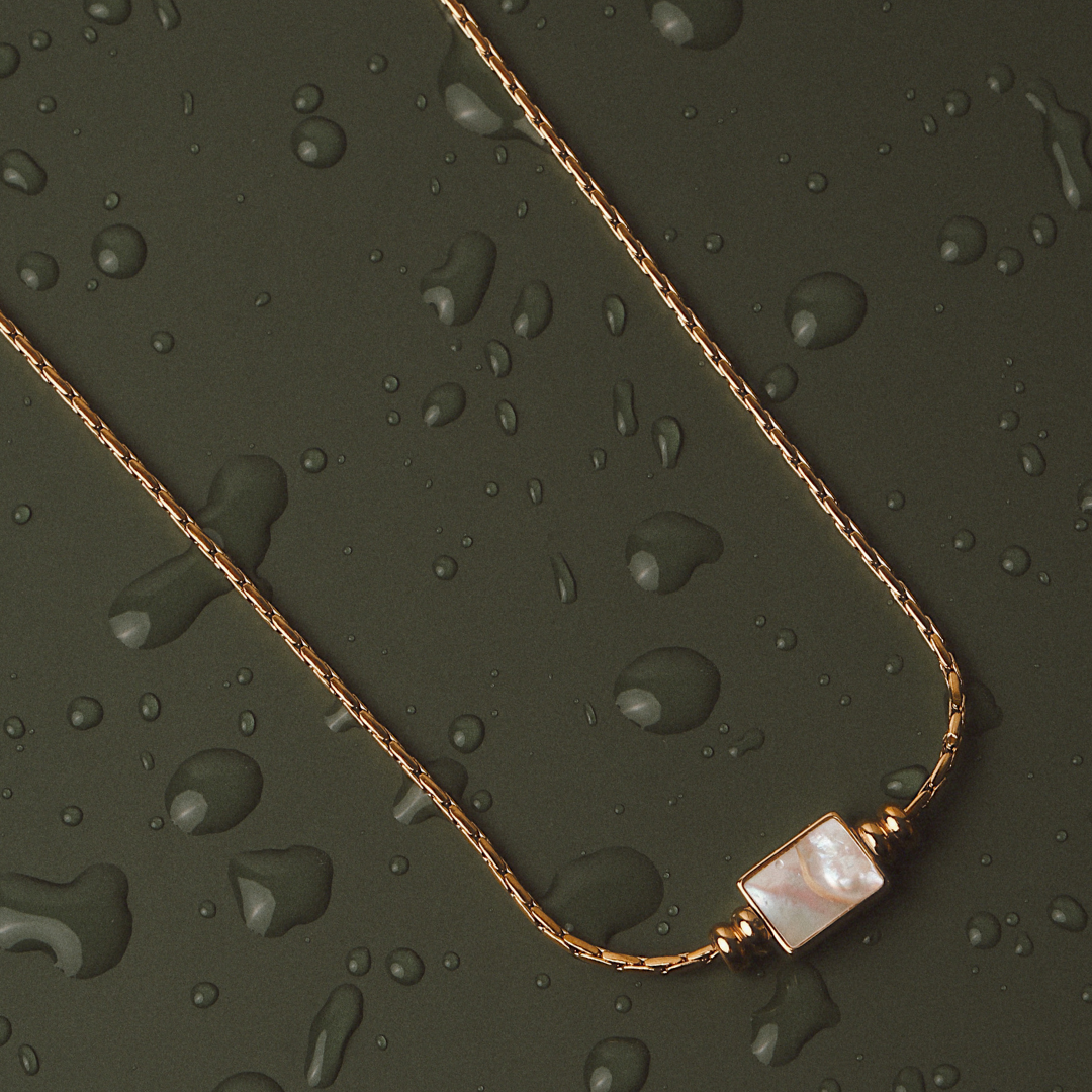 Mother-of-Pearl Pendant Necklace, Stainless Steel — Lune