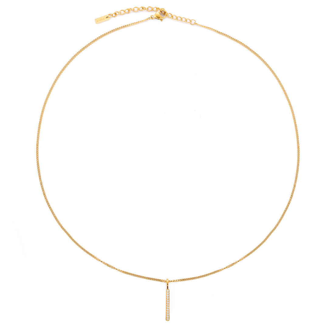 White Zircon Bar Pendant Necklace, Steel