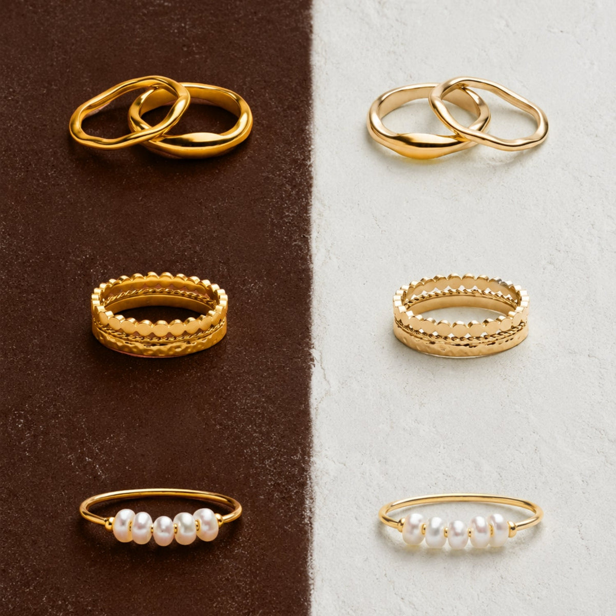 Two Sculpted Stacking Rings Set — Gemini
