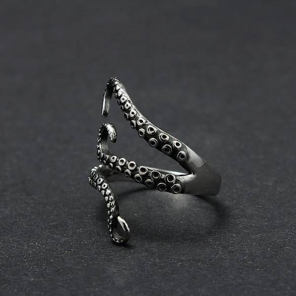Adjustable Octopus Tentacle Ring, Stainless Steel