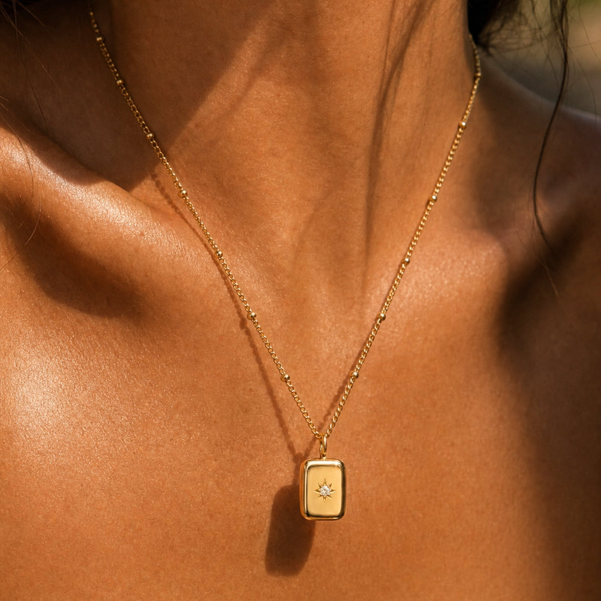 Star-Set Zirconia Tag Necklace — Starlight