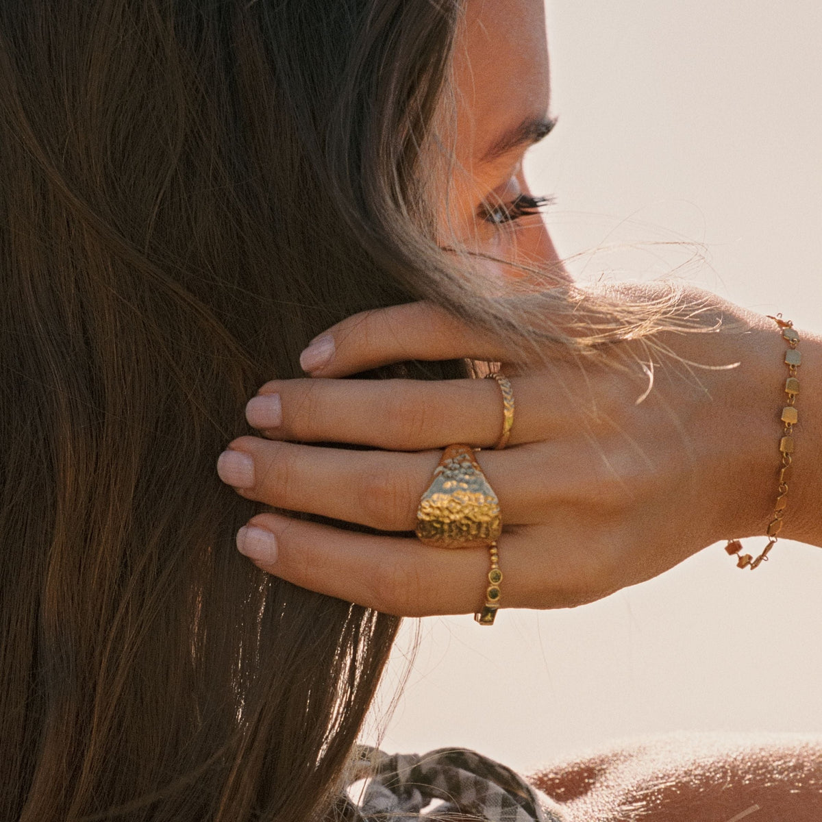 Hammered Dome Statement Ring, Steel — Molten