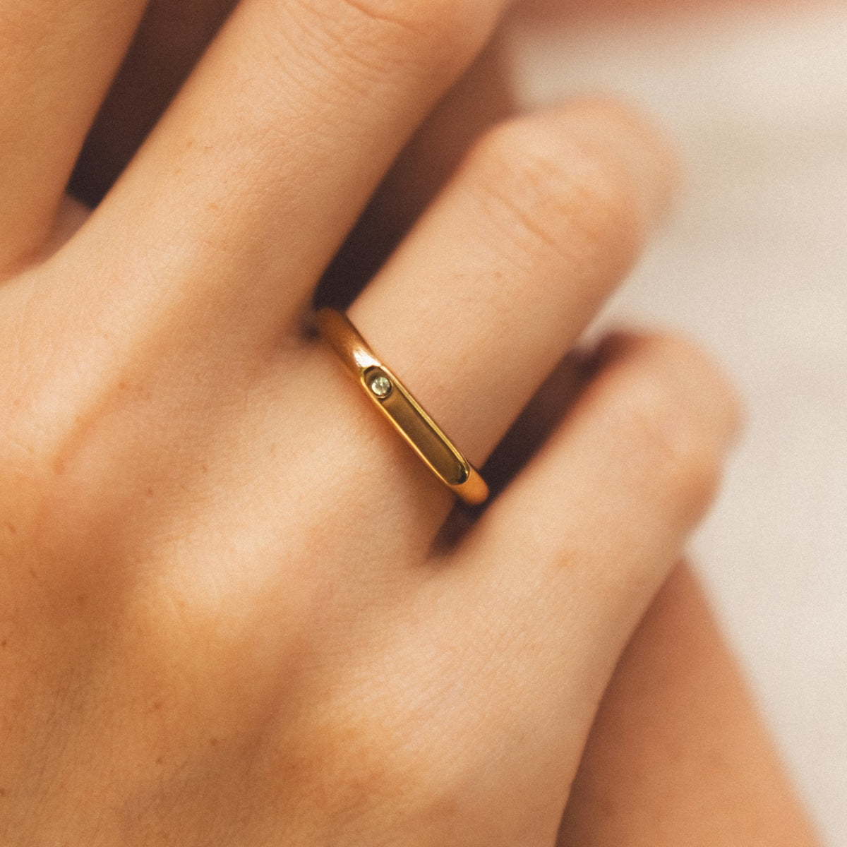 Single White Zircon Bar Ring, Steel — Lumi