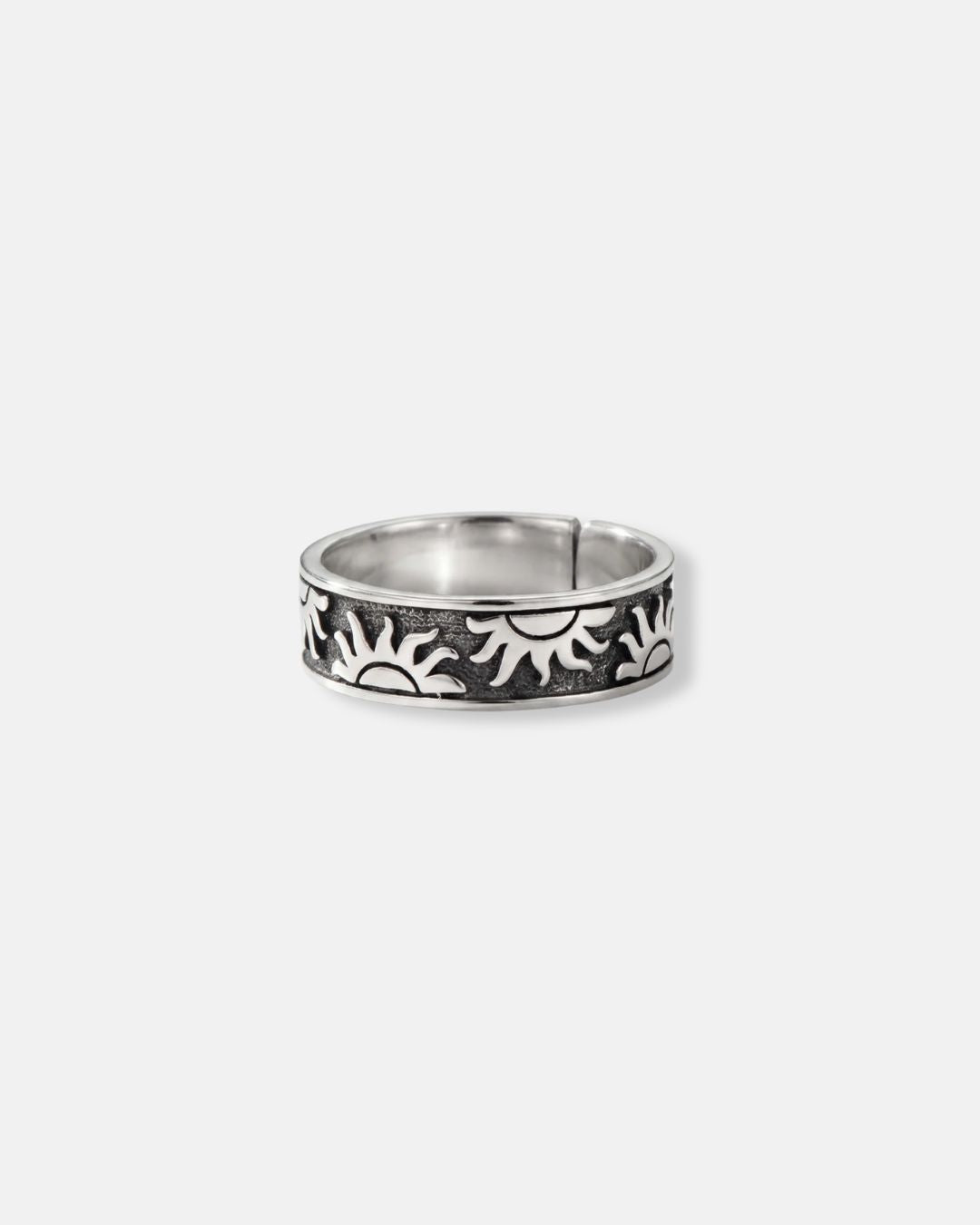 Men’s Engraved Sun Adjustable Band Ring, Silver-Tone Copper