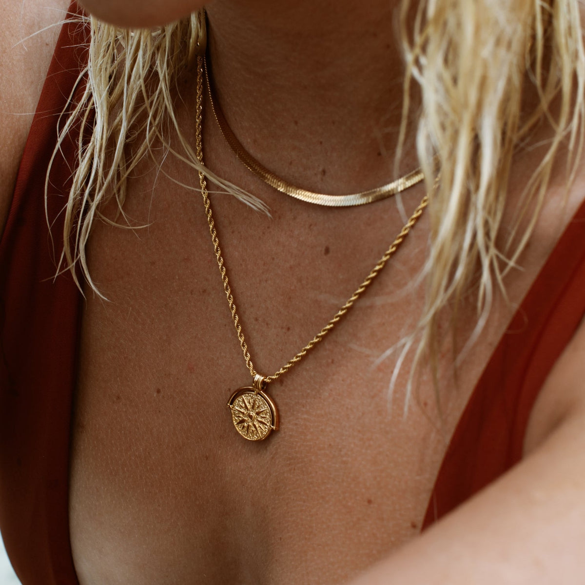 Sun Coin Rope Chain Necklace, 21 mm