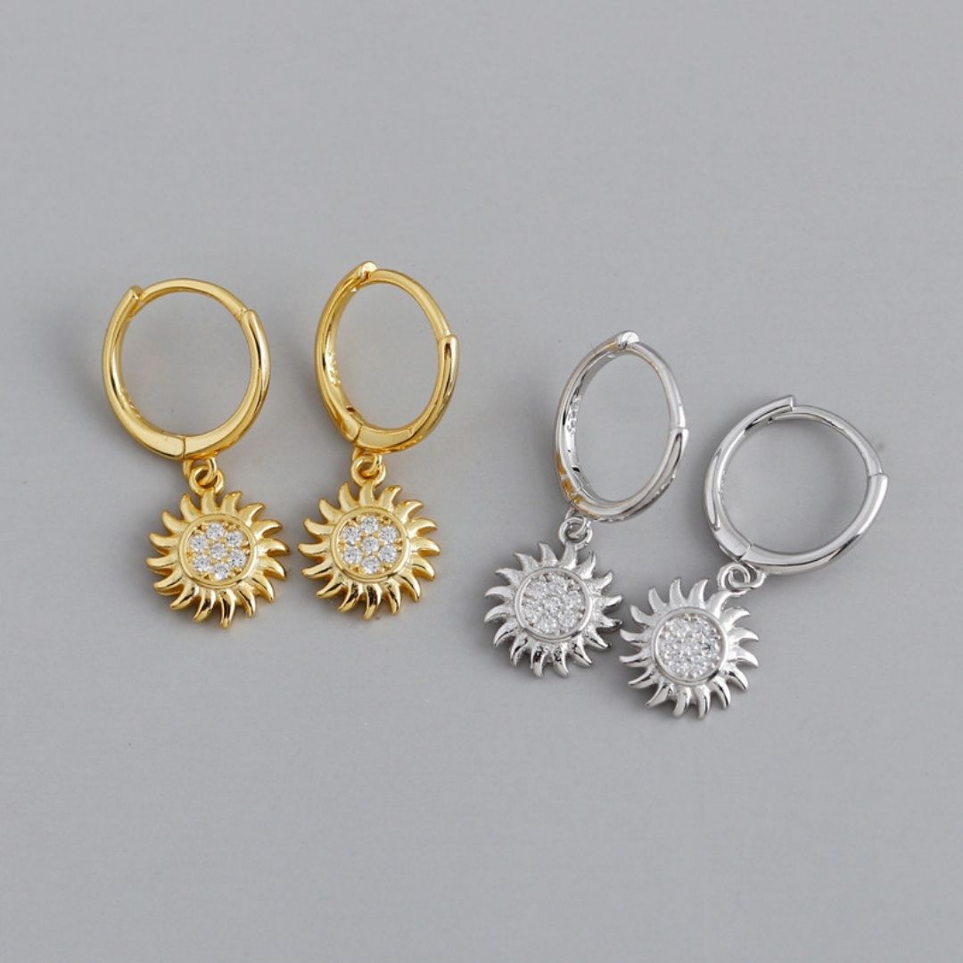 Sunburst Zirconia Hoop Earrings, 925 Silver — Helios