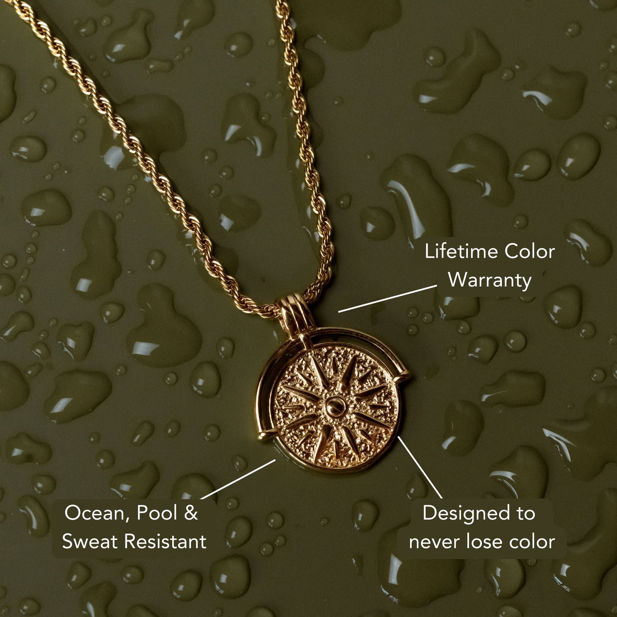 Sun Coin Rope Chain Necklace, 21 mm