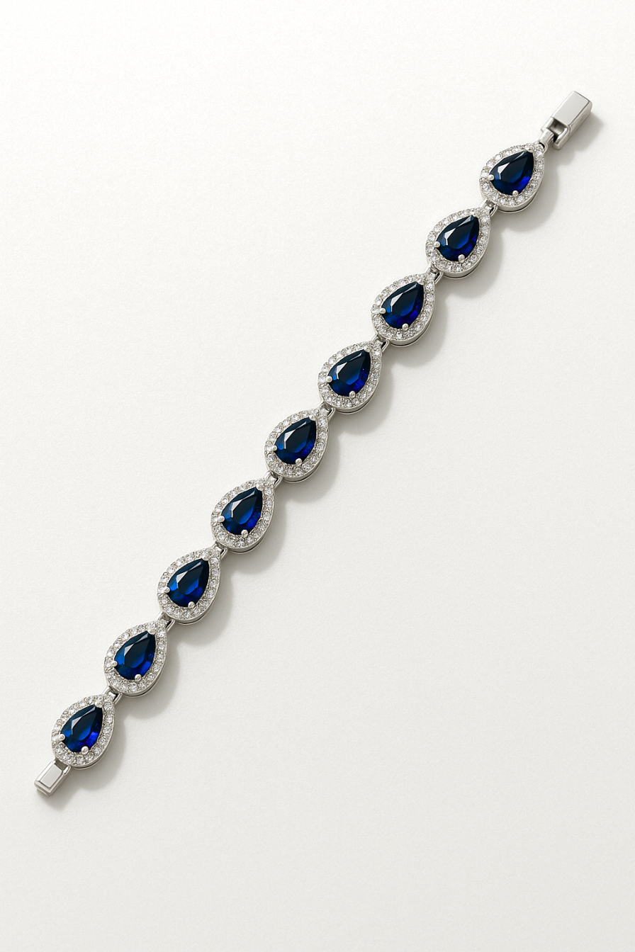Men’s Blue Zirconia Teardrop Bracelet, Silver-Plated