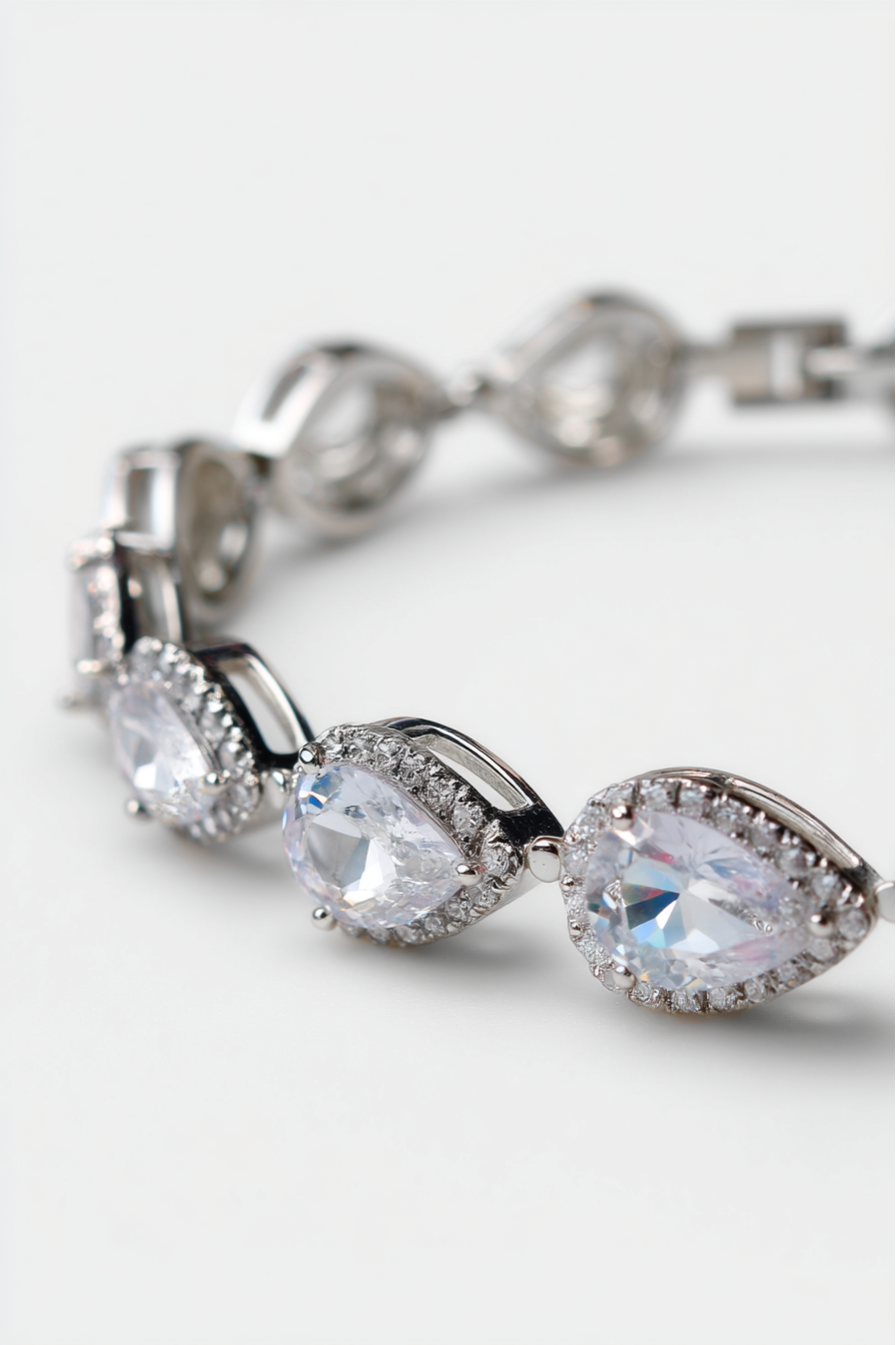 Clear Zirconia Teardrop Bracelet, Silver-Tone