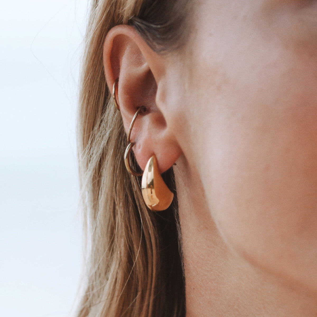 Sculpted Teardrop Hoop Earrings, Gold-Tone